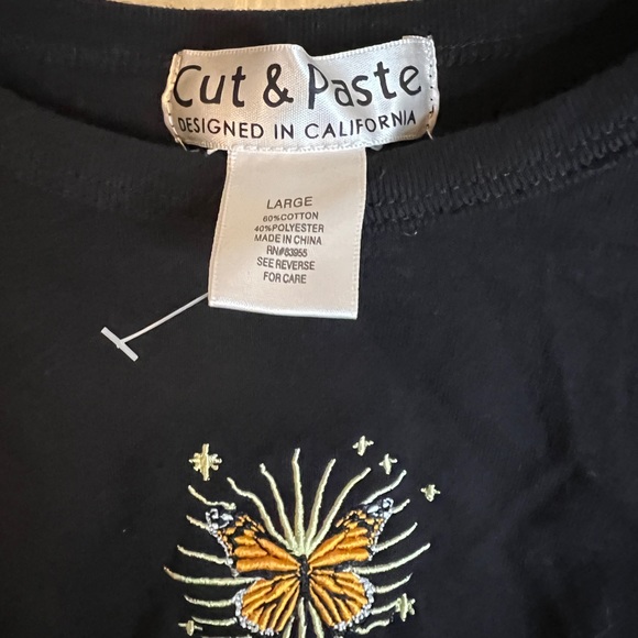 COPY - Cut & Paste Sz Large Black Side Cinched Shirt 90's Embroidered Sun - Picture 4 of 5